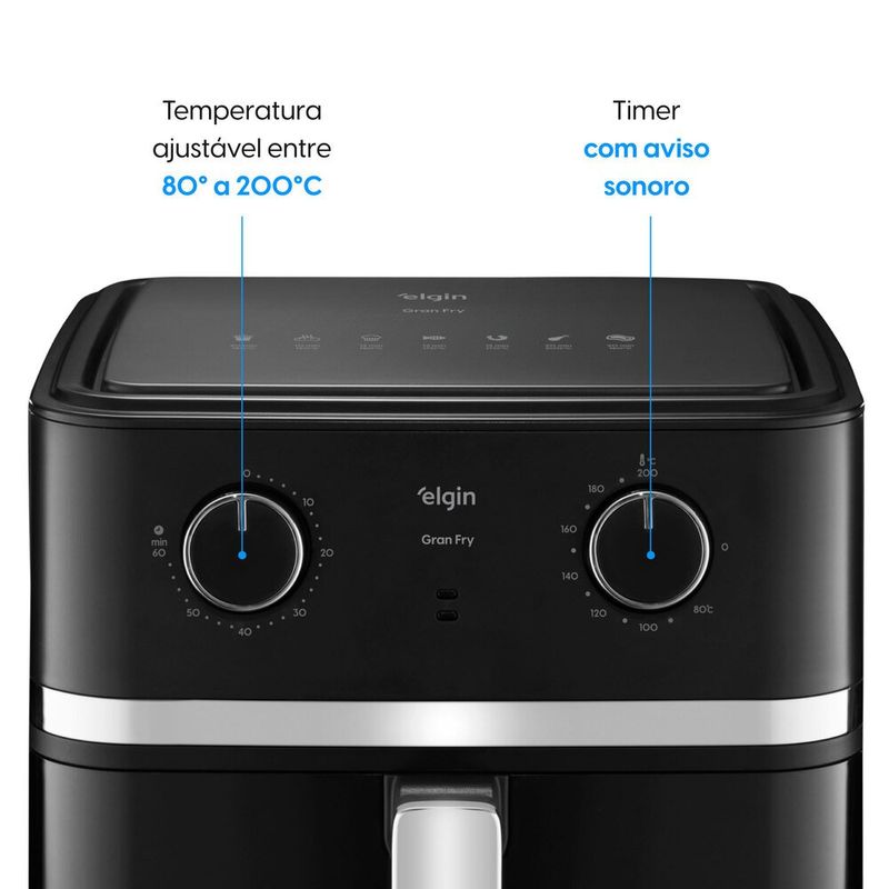 fritadeira elétrica air fryer elgin 8l gran fry 127v 1750w grelha removível (mp)
