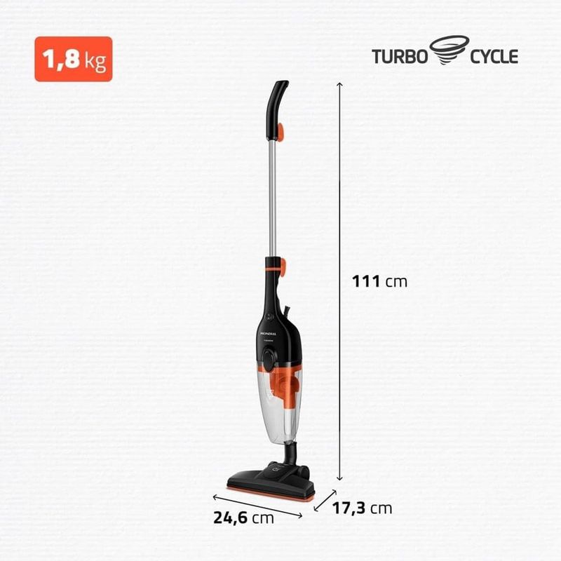 aspirador de pó mondial vertical 2 em 1 turbo cycle a500w preto e laranja ap-40-r