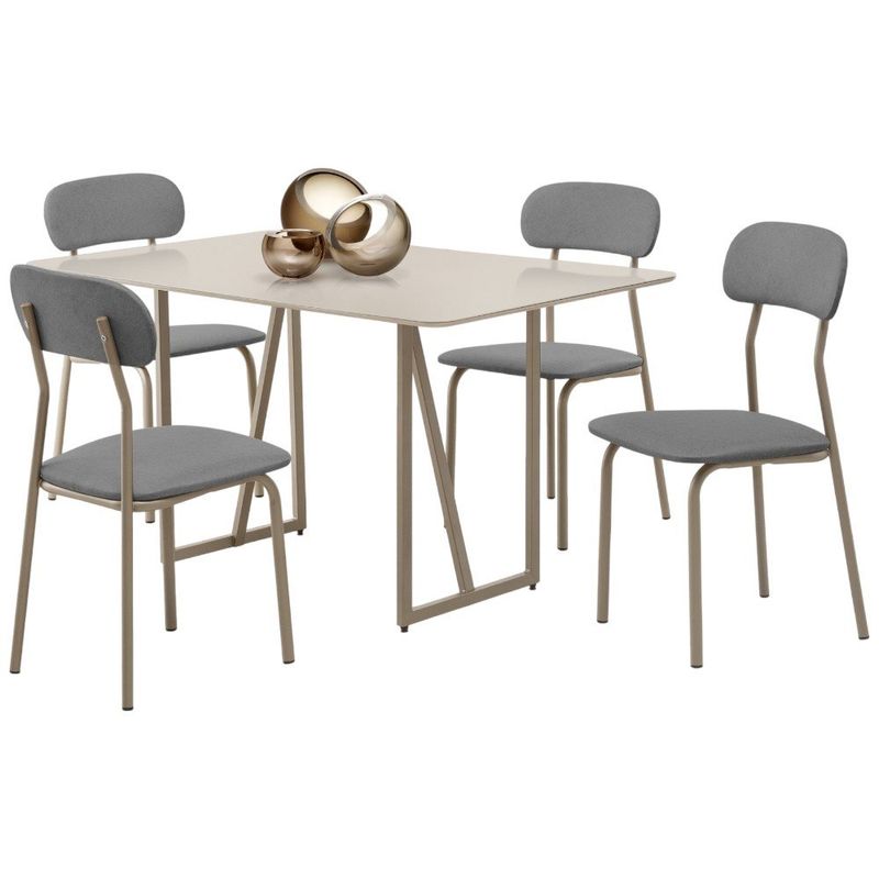 sala de jantar 5 peças aço nobre victoria champagne com off white e cinza 5cj1064dc3-bm/1