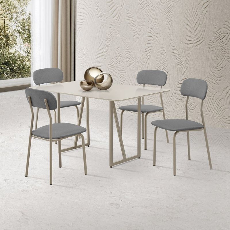 sala de jantar 5 peças aço nobre victoria champagne com off white e cinza 5cj1064dc3-bm/1