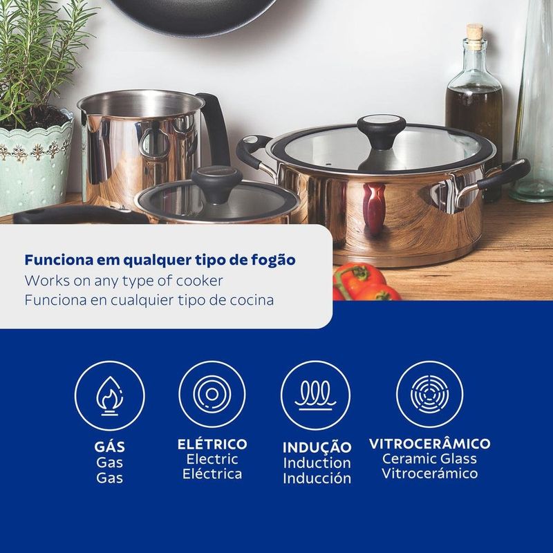 jogo de panelas tramontina 5 peças solar silicone em aço inox (mp)