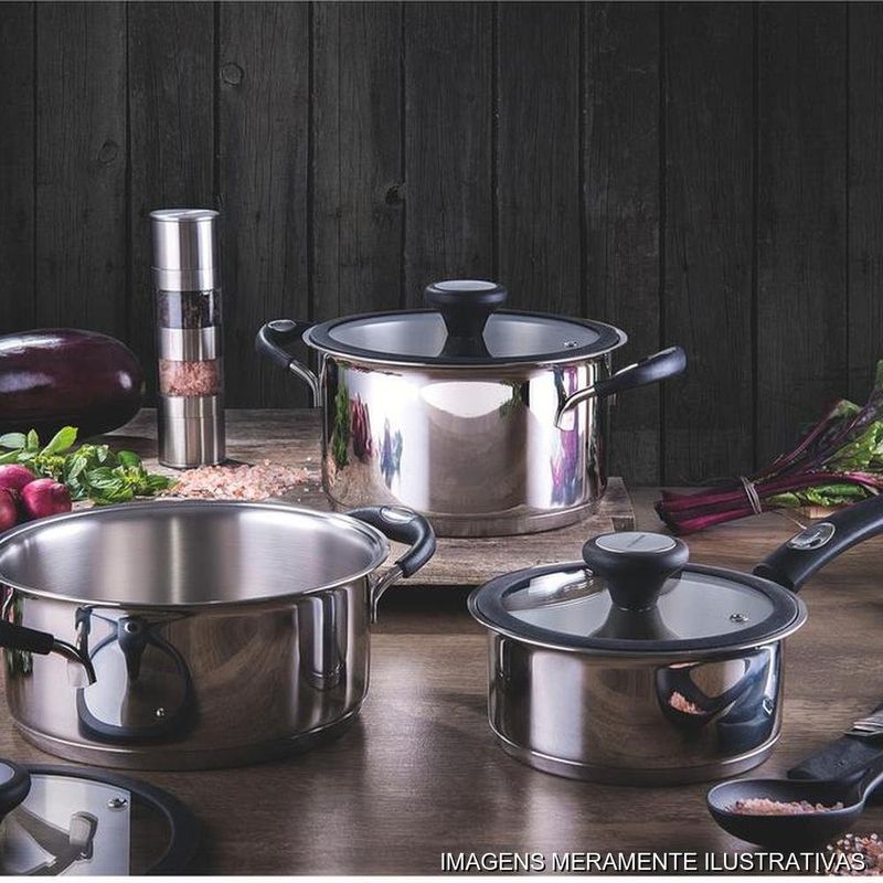 jogo de panelas tramontina 5 peças solar silicone em aço inox (mp)