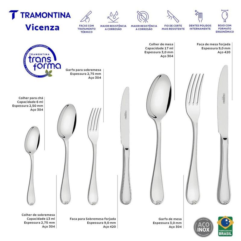 faqueiro tramontina 101 peças aço inox detalhes no cabo e estojo de madeira (mp)