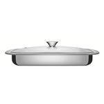 assadeira retangular tramontina cosmos aço inox tampa de vidro 34cm (mp)