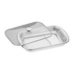 assadeira retangular tramontina cosmos aço inox tampa de vidro 34cm (mp)