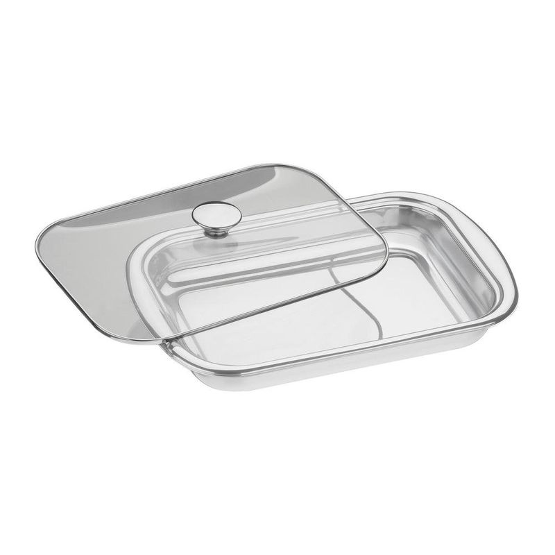 assadeira retangular tramontina cosmos aço inox tampa de vidro 34cm (mp)