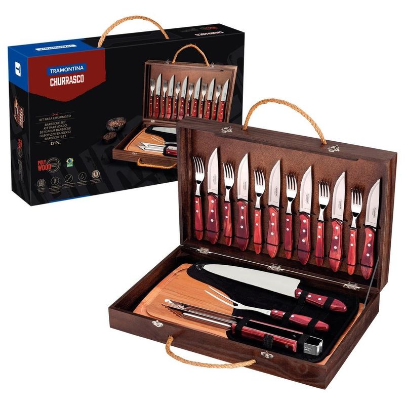 kit churrasco tramontina polywood vermelho 17 peças (mp)