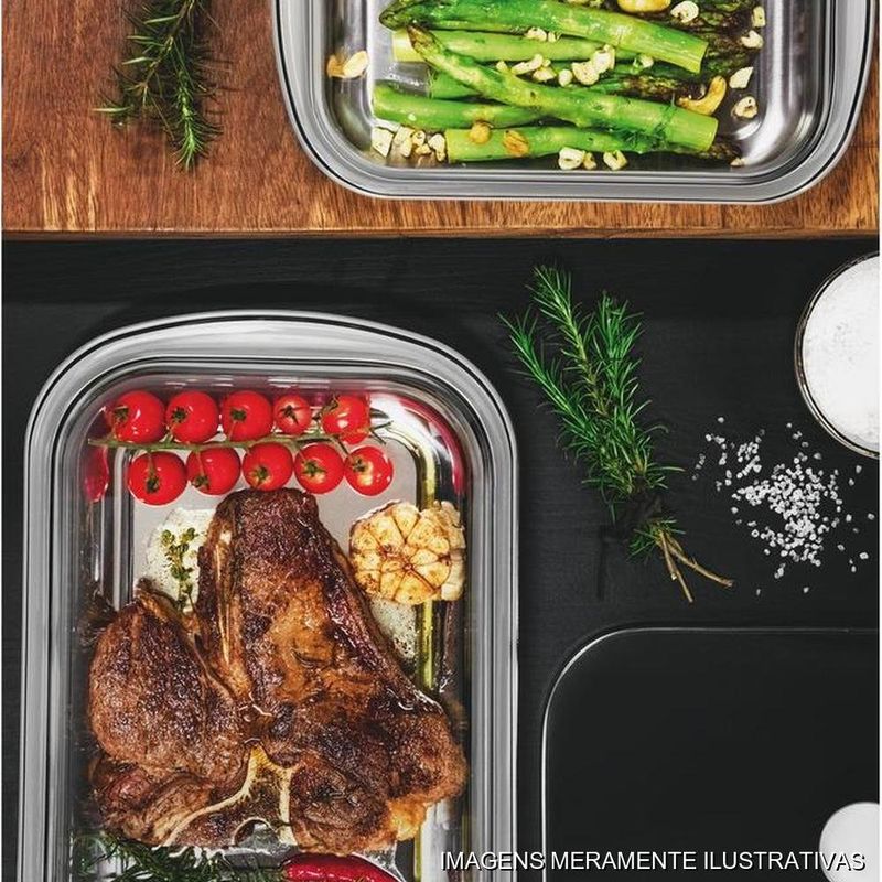 assadeira tramontina cosmos aço inox com tampa de vidro 44cm (mp)