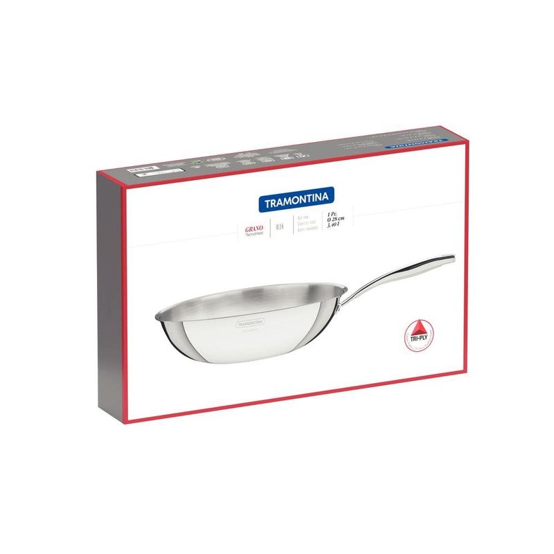 panela wok de aço inox tramontina grano com cabo (mp)
