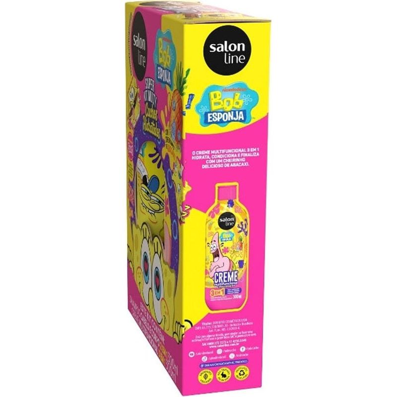 kit sos cachos bob esponja salon line shampoo 300ml + creme multifuncional 300ml