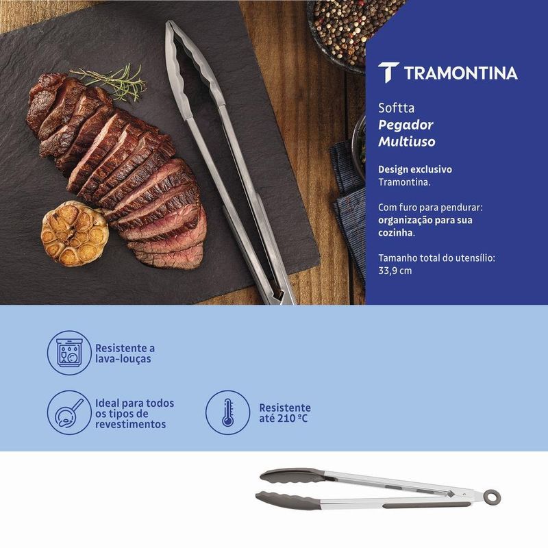 pegador multiuso tramontina softta silicone cinza (mp)