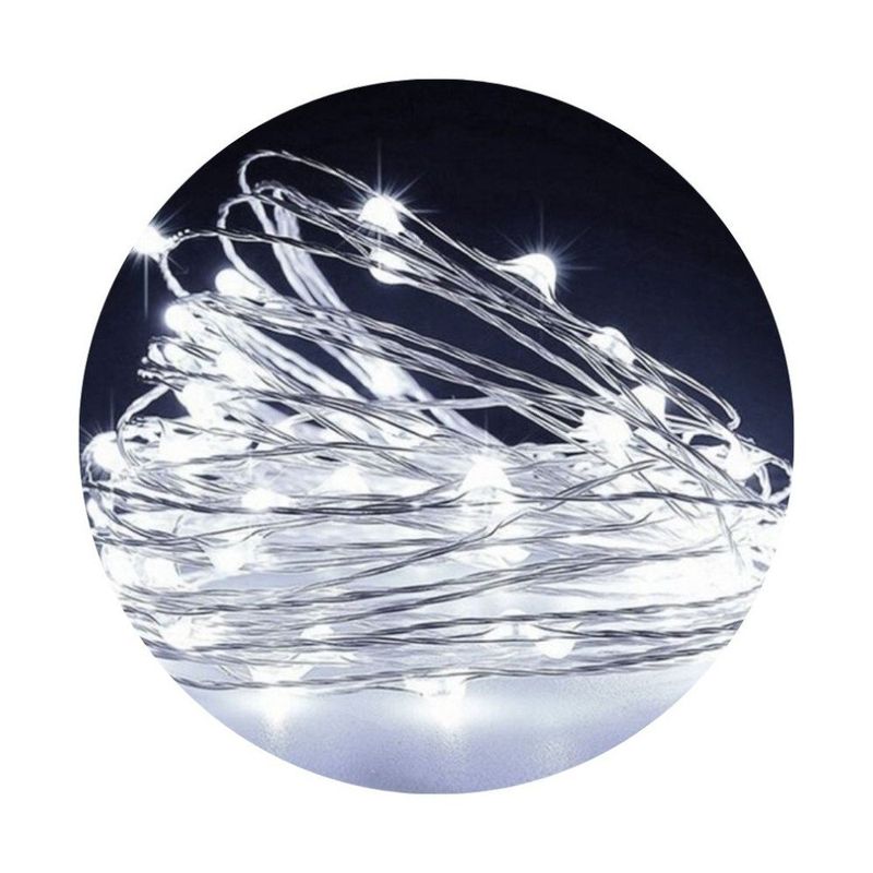 cordão de led cromus fio de fada prata 30 leds branco 3aa (mp)