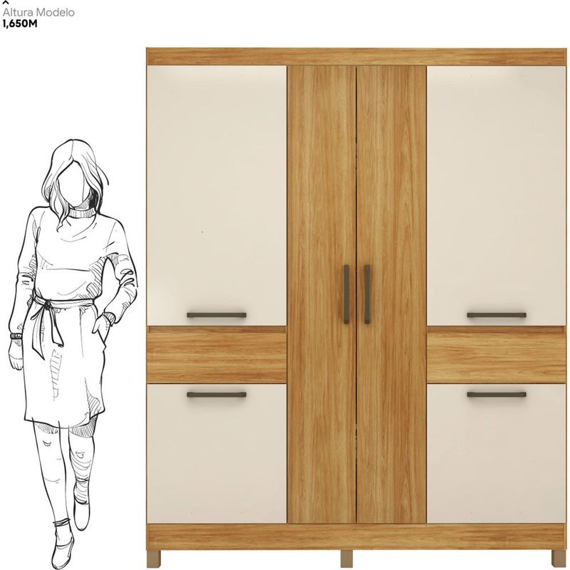 guarda-roupa 6 portas 2 gavetas baumon maués cinamomo e off white 62560