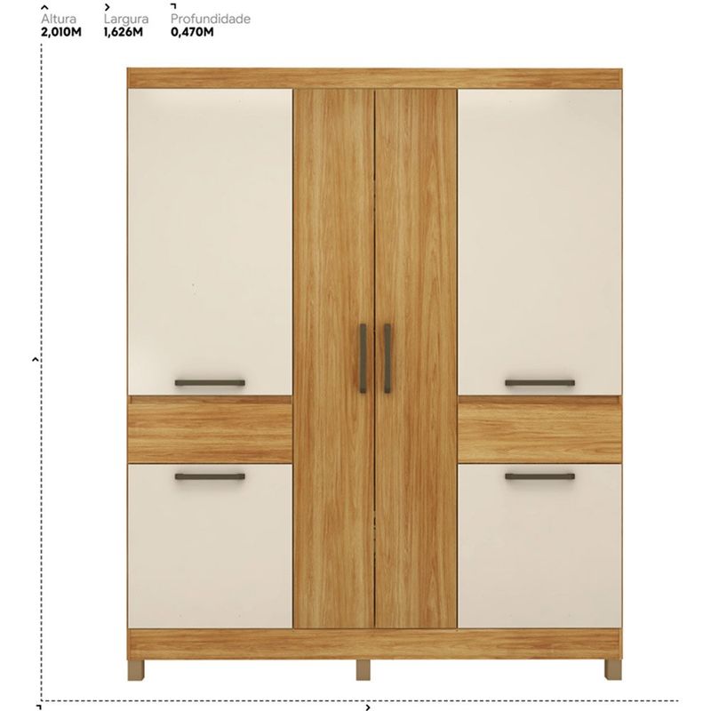 guarda-roupa 6 portas 2 gavetas baumon maués cinamomo e off white 62560