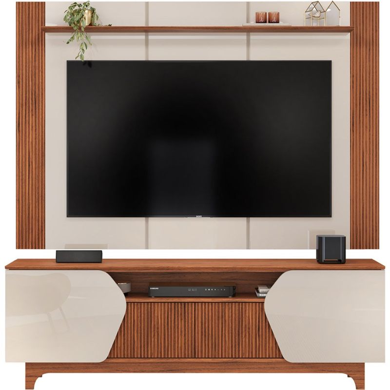 rack com painel para tvs até 75" dj móveis helo cor freijó com off white