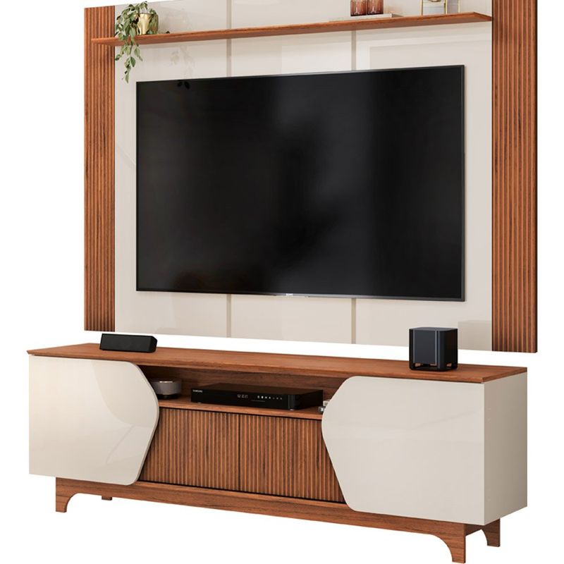 rack com painel para tvs até 75" dj móveis helo cor freijó com off white