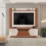 rack com painel para tvs até 75" dj móveis helo cor freijó com off white