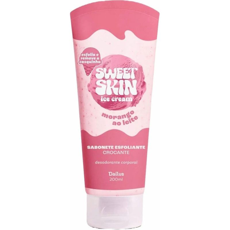 sabonete esfoliante corporal crocante dailus sweet skin ice cream morango ao leite 200ml