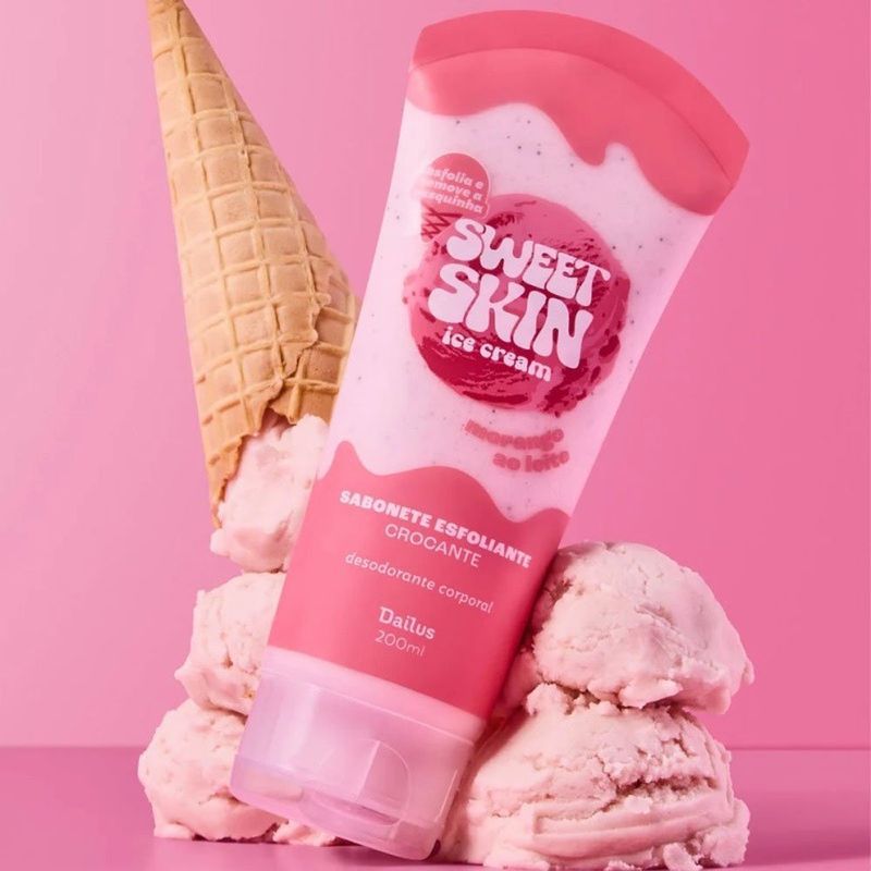 sabonete esfoliante corporal crocante dailus sweet skin ice cream morango ao leite 200ml