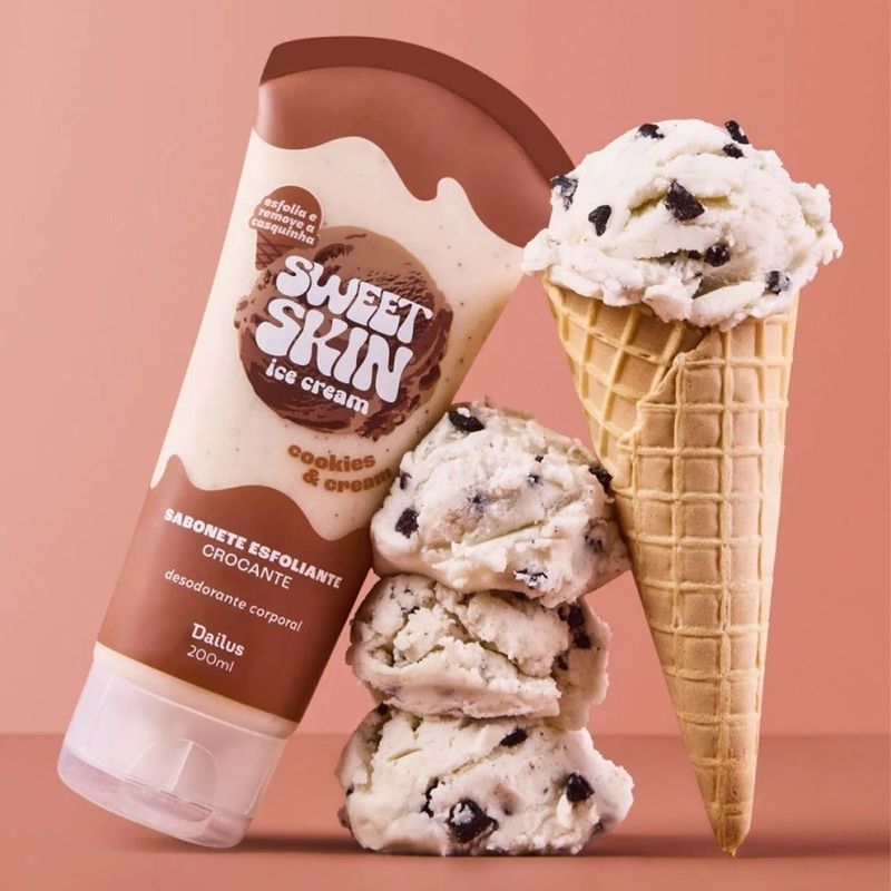 sabonete esfoliante corporal crocante dailus sweet skin ice cream cookie & cream 200ml