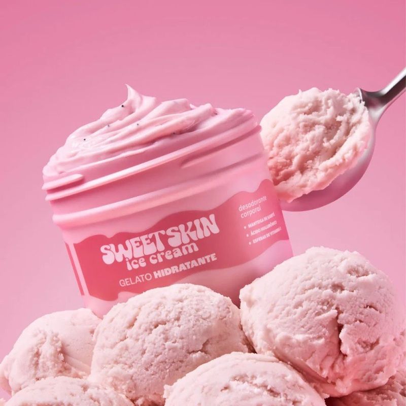 gelato hidratante corporal dailus sweet skin ice cream morango ao leite 200ml