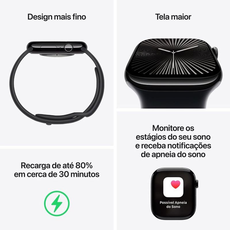 apple watch series 10 42mm pulseira esportiva preto a-bi