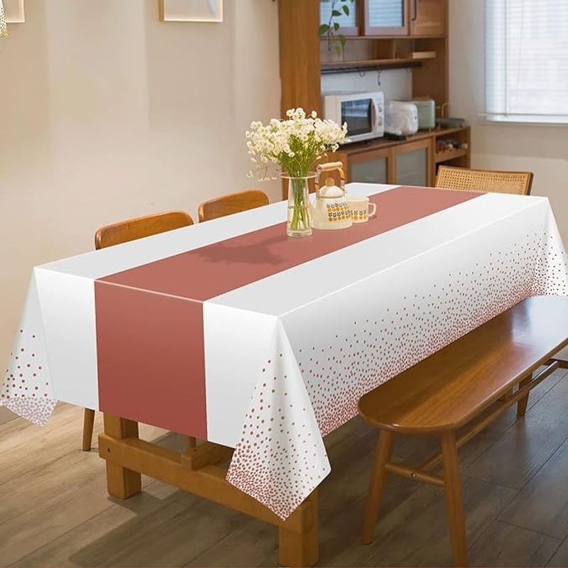 toalha de mesa descartável ohome 4 peças rosa e branco a-bi