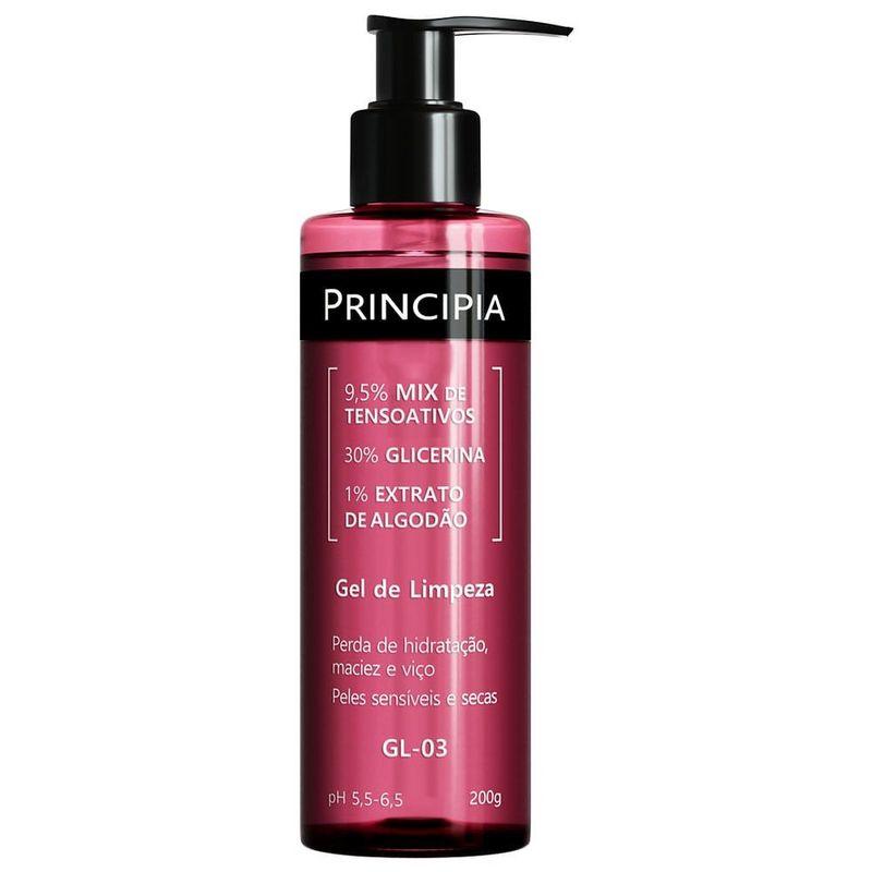 gel de limpeza principia skincare 9,5% tensoativos + 30% glicerina + 1% extrato de algodão gl-03 200ml