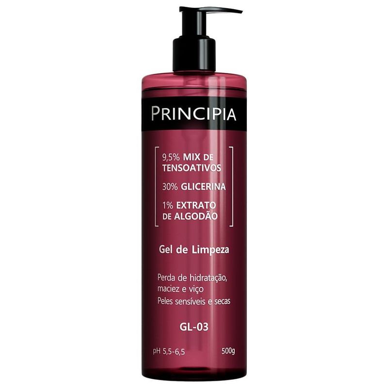gel de limpeza principia skincare 9,5% tensoativos + 30% glicerina + 1% extrato de algodão gl-03 500ml