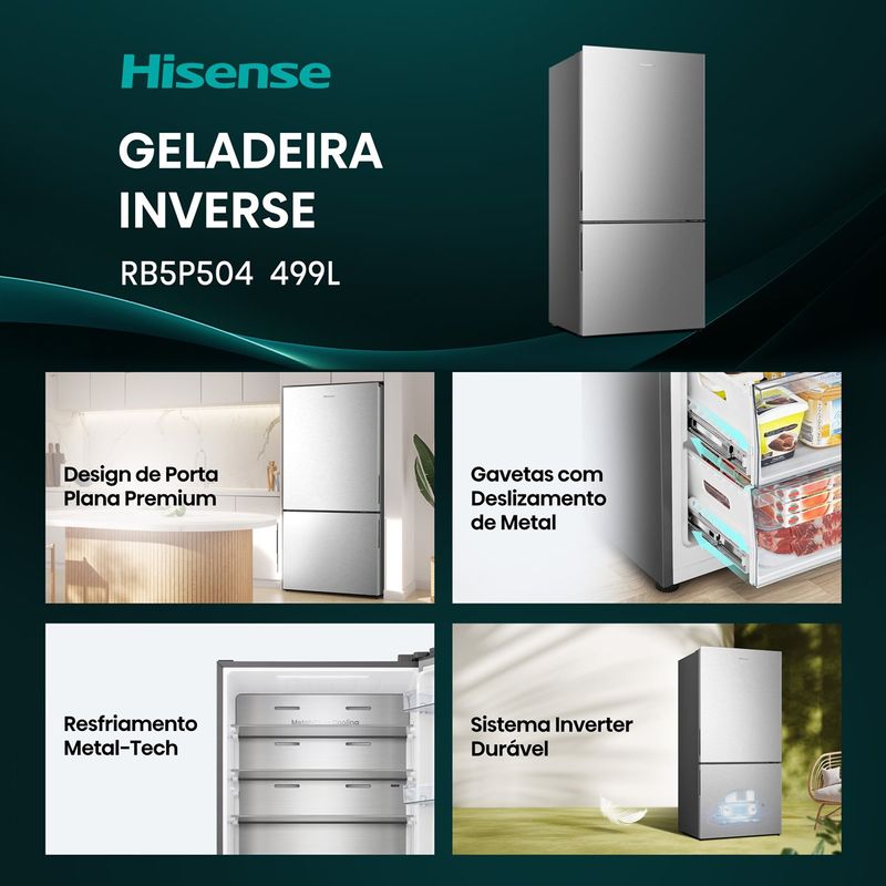 geladeira hisense inverse frost free 499 litros porta reversível 127v inox rb5p504nac31