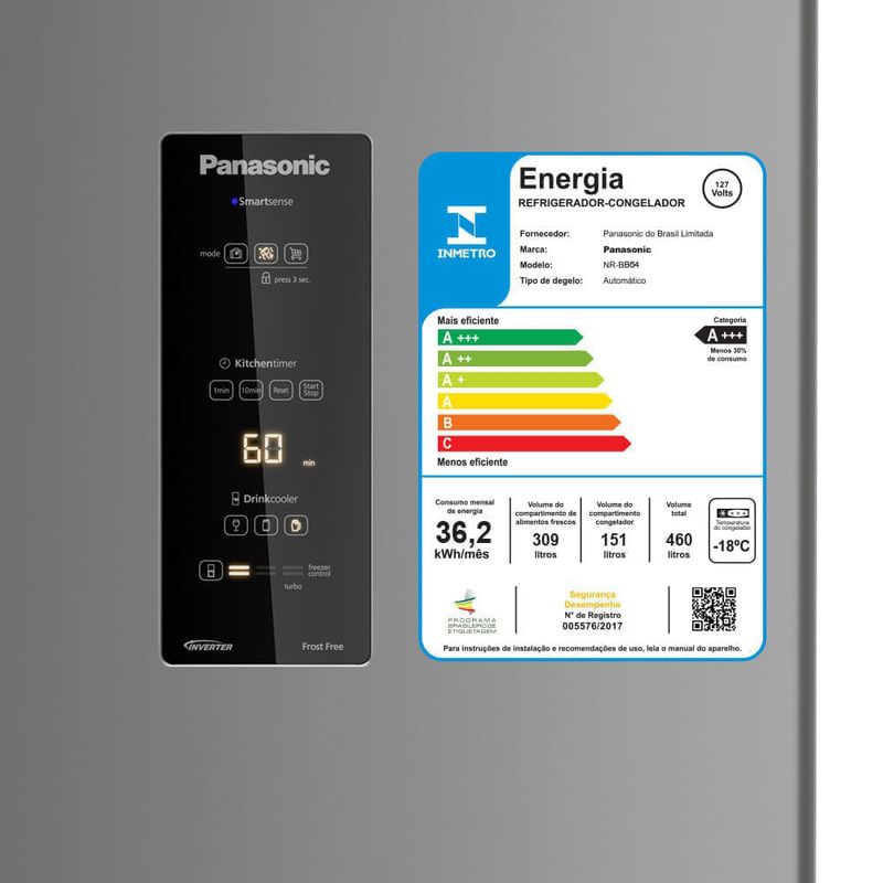 geladeira panasonic frost free 460l inox nr-bb64pv1xa