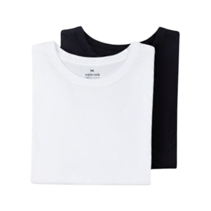 kit 2 camisetas básicas femininas hering 100% algodão branco e preto m (mp)