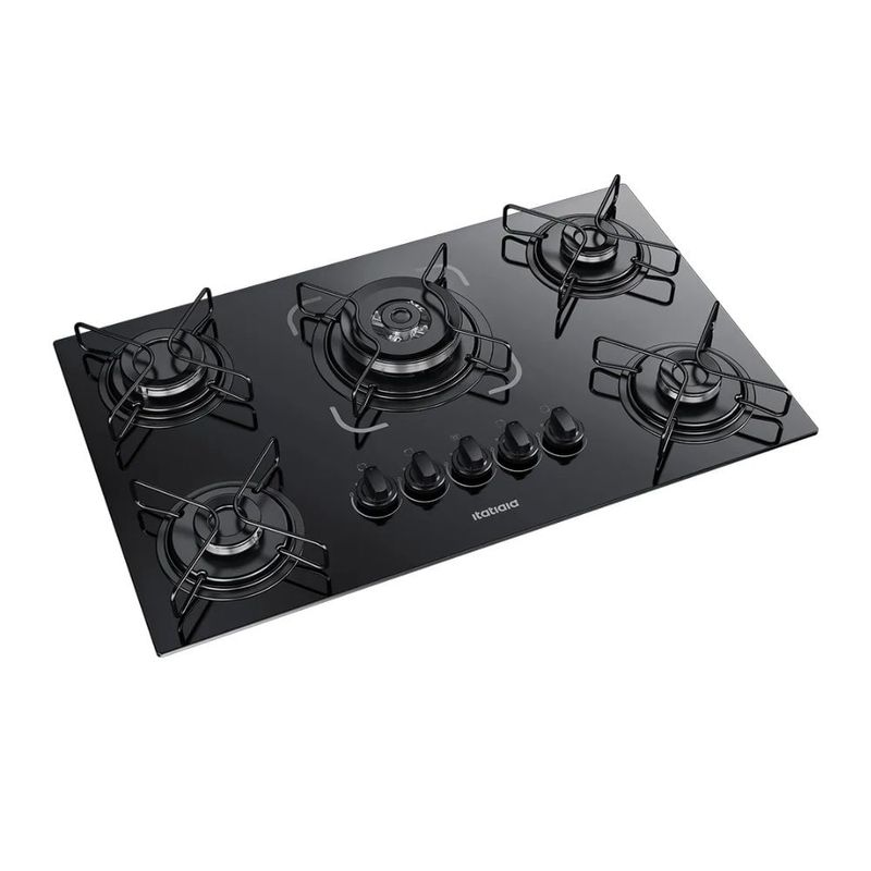cooktop 5 bocas itatiaia essencial tripla chama com vidro temperado preto bivolt (mp)