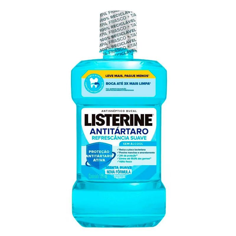 antisséptico bucal listerine antitártaro sem álcool 500ml