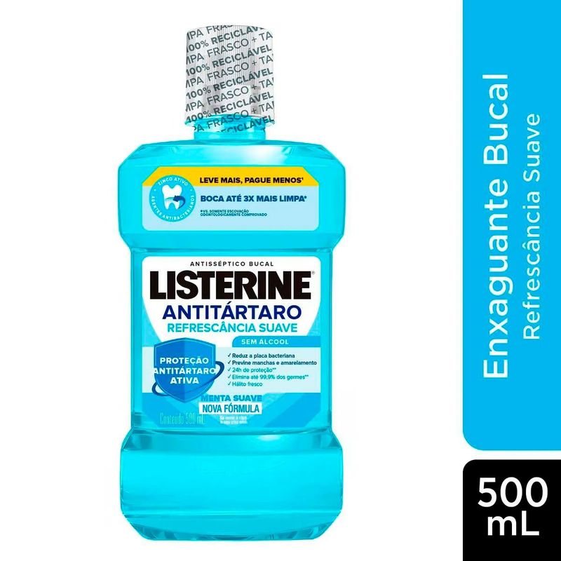 antisséptico bucal listerine antitártaro sem álcool 500ml