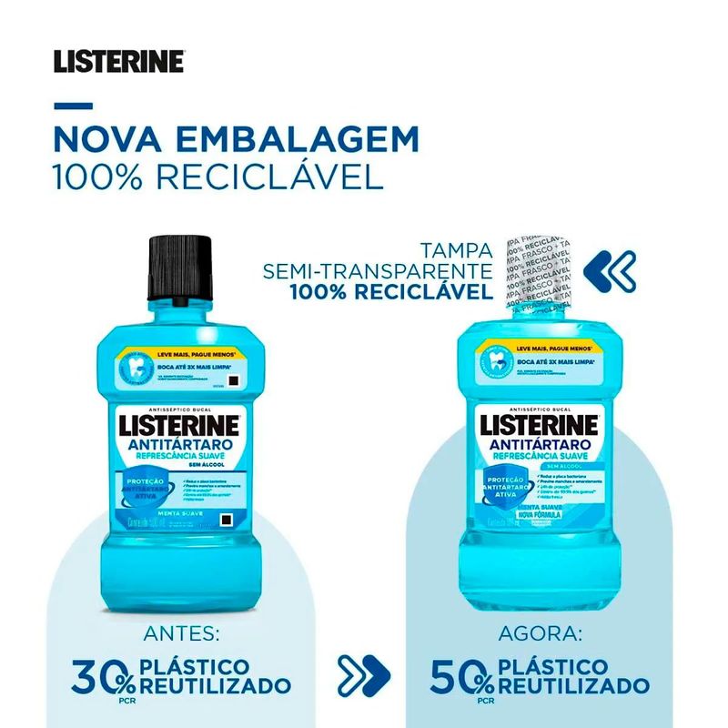 antisséptico bucal listerine antitártaro sem álcool 500ml