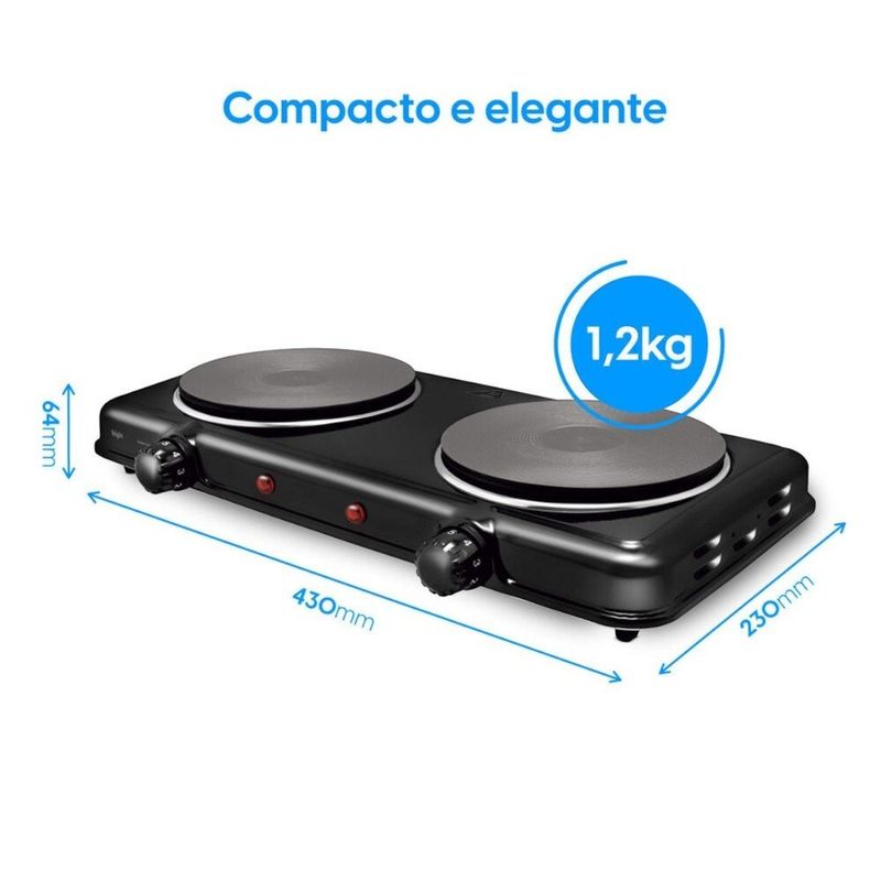 fogão elétrico portátil elgin 2 bocas 2.000w 127v preto (mp)