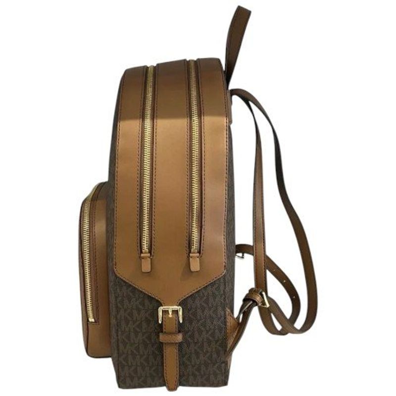 mochila michael kors de ombro jet set com 2 bolsos estampa mk marrom as-bi