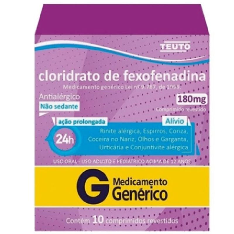cloridrato de fexofenadina 180mg 10 comprimidos revestidos teuto