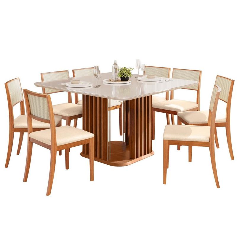 sala de jantar 9 peças dj móveis melissa freijó e off white