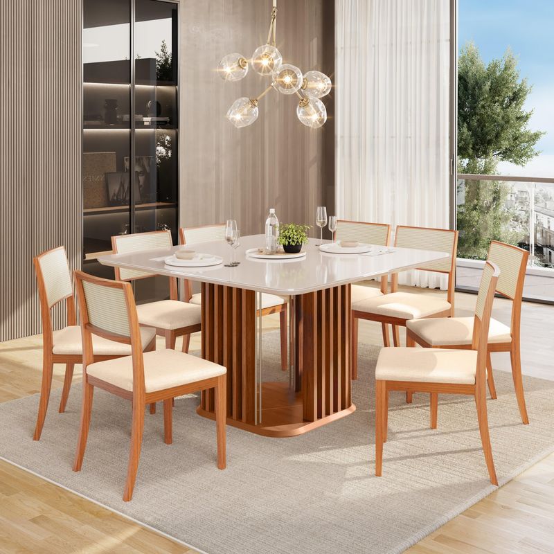 sala de jantar 9 peças dj móveis melissa freijó e off white