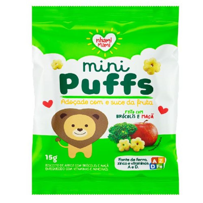 snack nhami mami mini puffs brócolis e maçã 15g