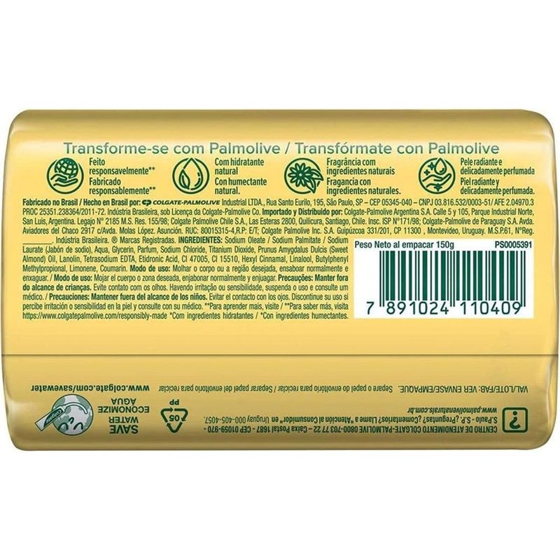 sabonete em barra palmolive naturals nutre e hidrata óleo de amêndoas e lanolina 150g