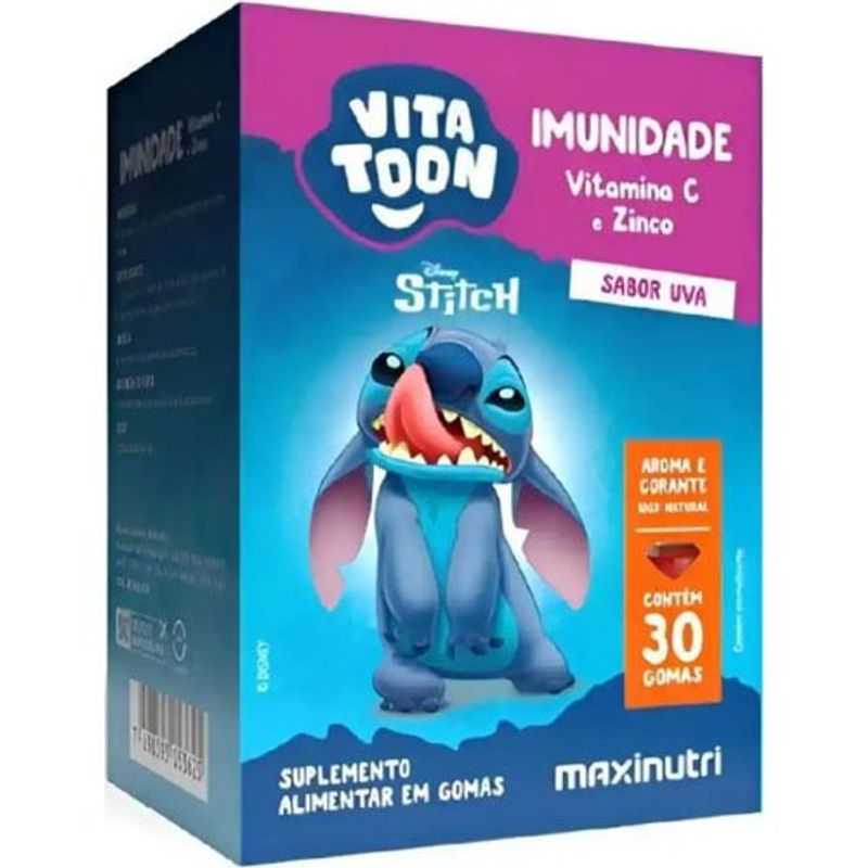 vitatoon stitch imunidade vitamina c e zinco sabor uva 30 gomas maxnutri