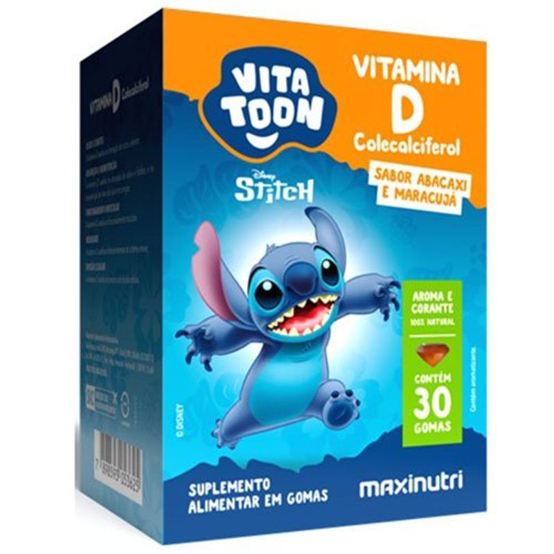 vitatoon stitch vitamina d sabor abacaxi com maracujá 30 gomas maxnutri