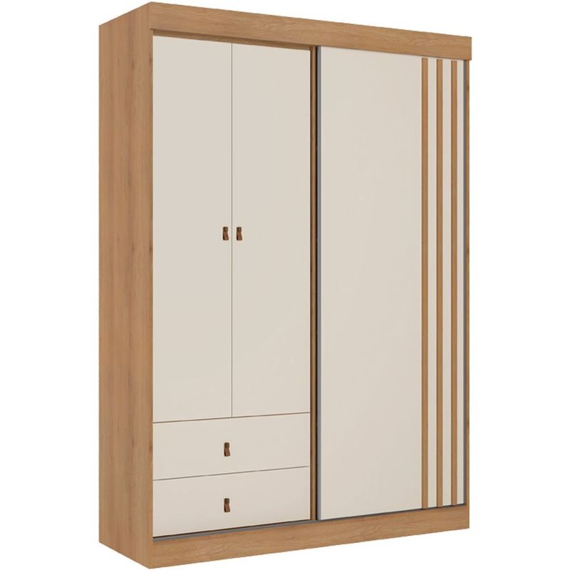 guarda-roupa 3 portas 2 gavetas thb aspen capuccino e off-white 5926