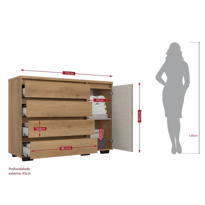 cômoda 4 gavetas thb aurora capuccino 5923