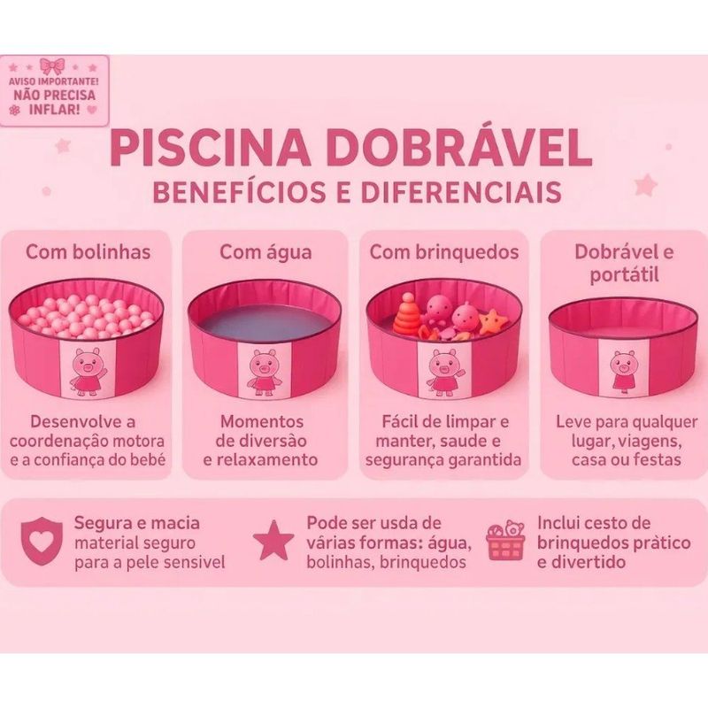 piscina aquática bb kids bebê pig dobrável (mp)