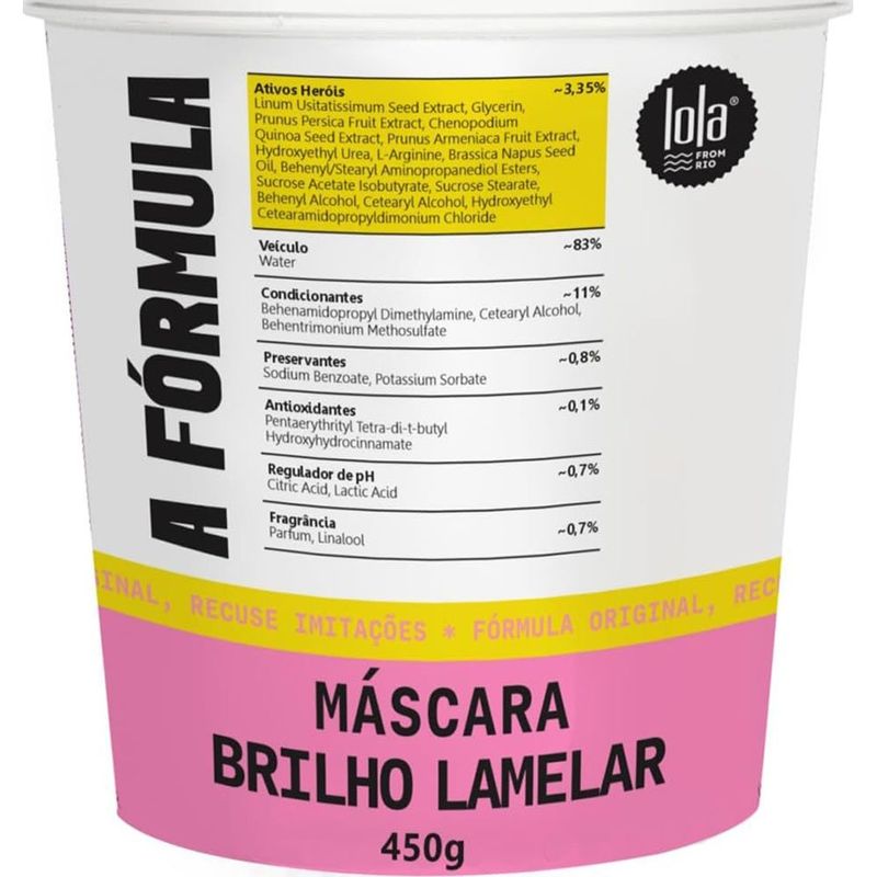máscara capilar lola from rio brilho lamenar a fórmula 450g
