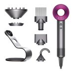 secador de cabelo dyson com suporte preto e roxo c-bi